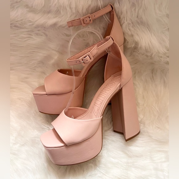 New! SCHUTZ Elsie Leather Platform Square Heel Sandals - Picture 9 of 15